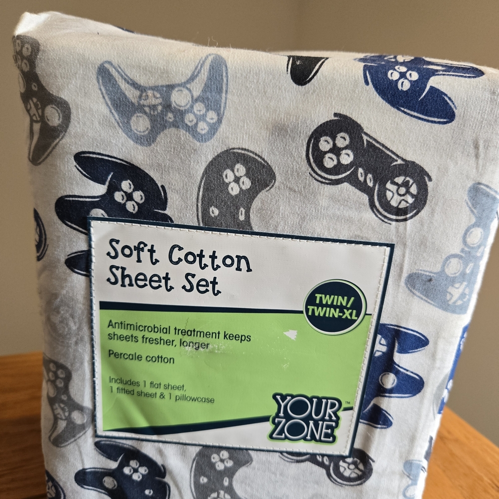 Mainstays Soft Cotton Sheet Set - Blue and Gray